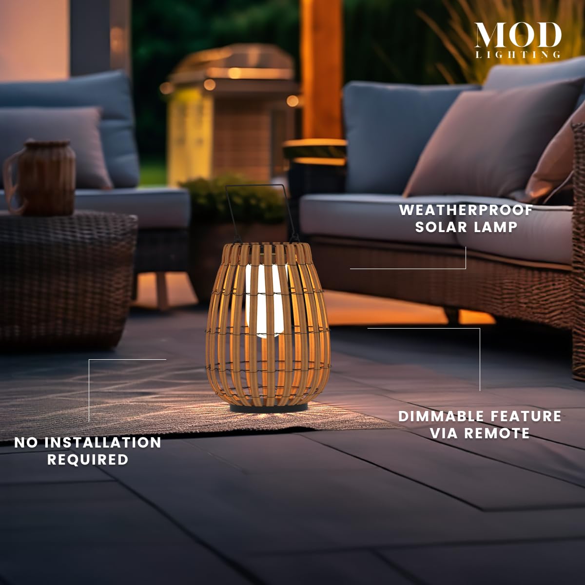 𝗠𝗢𝗗 𝗟𝗜𝗚𝗛𝗧𝗜𝗡𝗚 Beam | Floor Solar Lantern, Reliable IP65 Waterproof LED Garden Light, Solar Lights Outdoor Dimmable with Remote, Rattan Lantern Lamp for Patio (Small | 10x14 | Warm White)