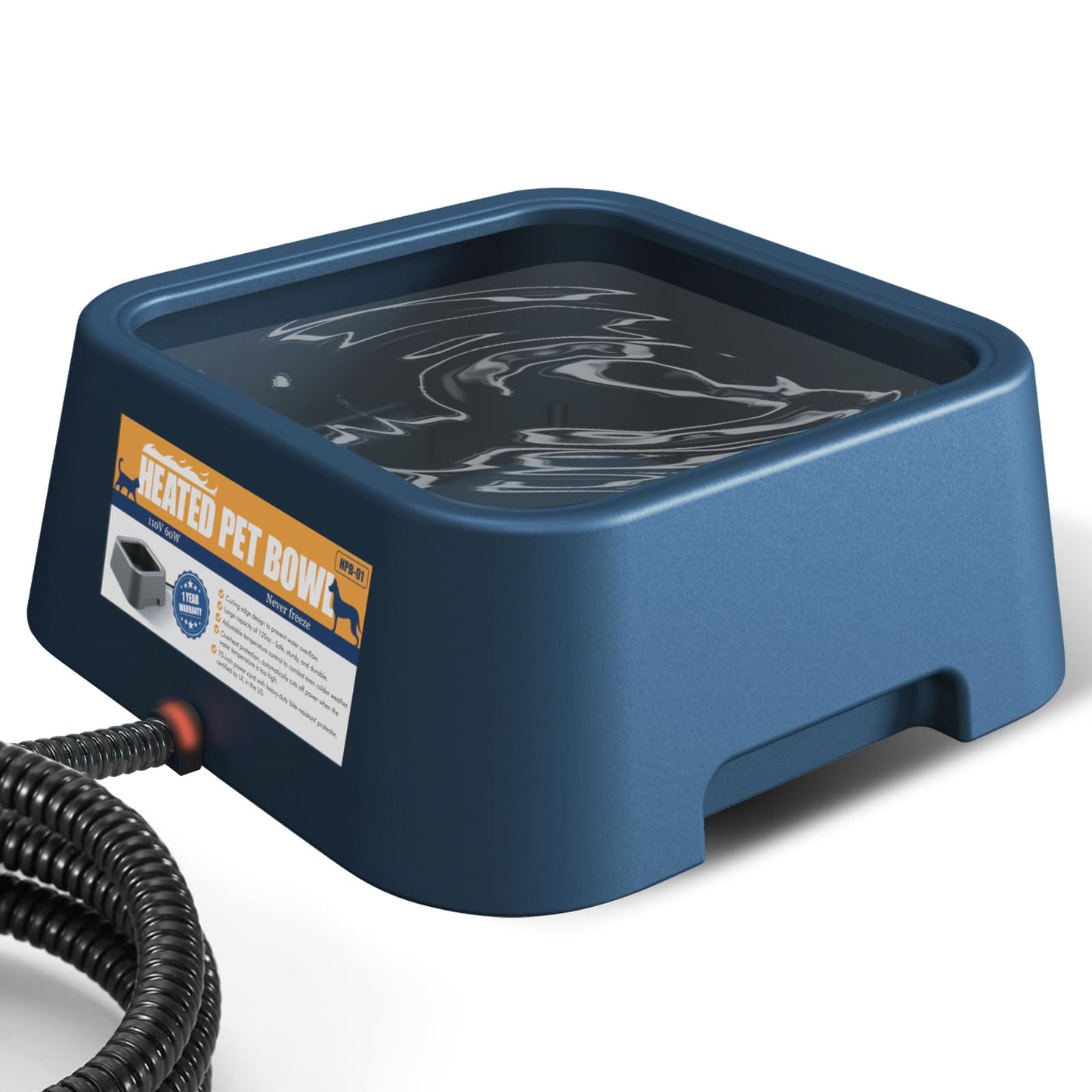 PETSOLON Heated Water Bowl for Dog & Cat, 3 L/ 101 oz Heated Dog Bowl for Winter, Heated Pet Bowl for Indoor/Outdoor, Large Heated Waterer for Pets & Poultry, Constant 39℃/ 102℉, 110V 38W, Blue