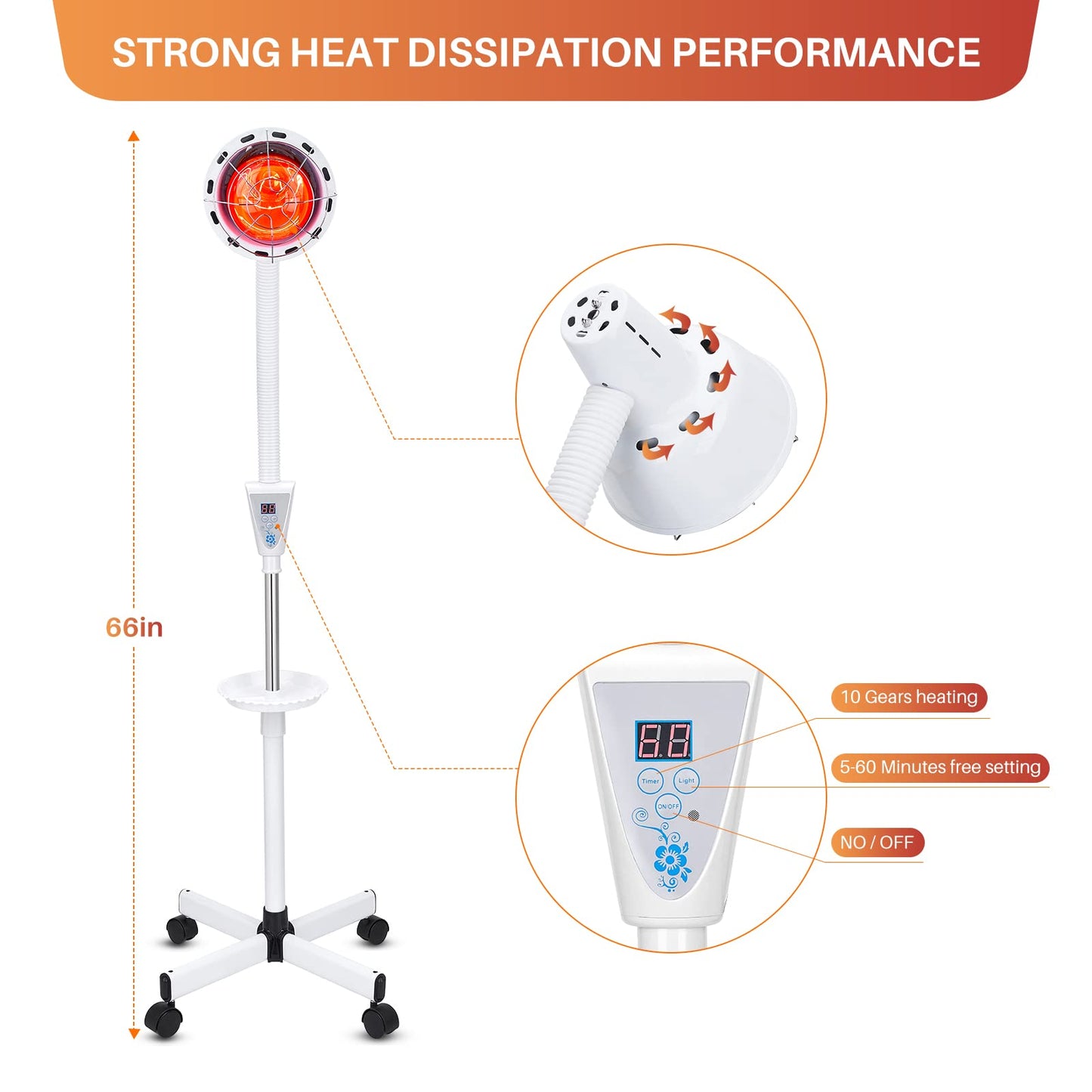 QAIHOE Infrared Light Therapy 275W Red Infrared Therapy Lamp for Body or Pain Therapy Device with Timer and Adjustable Height Stand