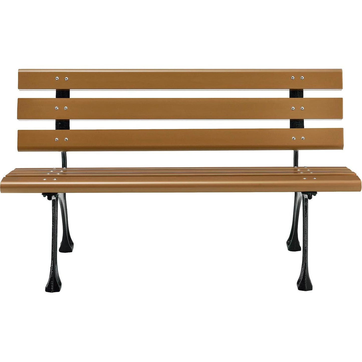 Global Industrial 4'L Outdoor Park Bench with Backrest, Recycled Plastic Slats, Wrought Iron Frame, 1100 lbs Capacity, Tan, Surface Mount, Easy Assembly