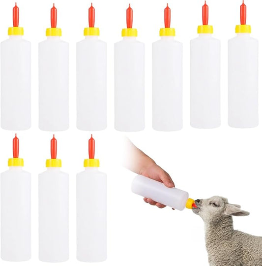 10 Pcs Lamb Feeding Bottles, Large Goat Nursing Bottles with Nipples, Leak-Proof Plastic Milk Bottle, Drinking Bottle for Goats, Sheep, Pigs, Outdoor-Friendly Animal Feeding Set