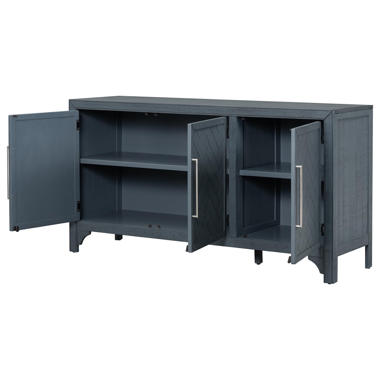 Merax Modern Rustic Wood Buffet Sideboard with Metal Handles, 3 Doors Coffee Bar Cabinet TV Stand for Bedroom Living Room Dinning Room Kitchen Navy Blue