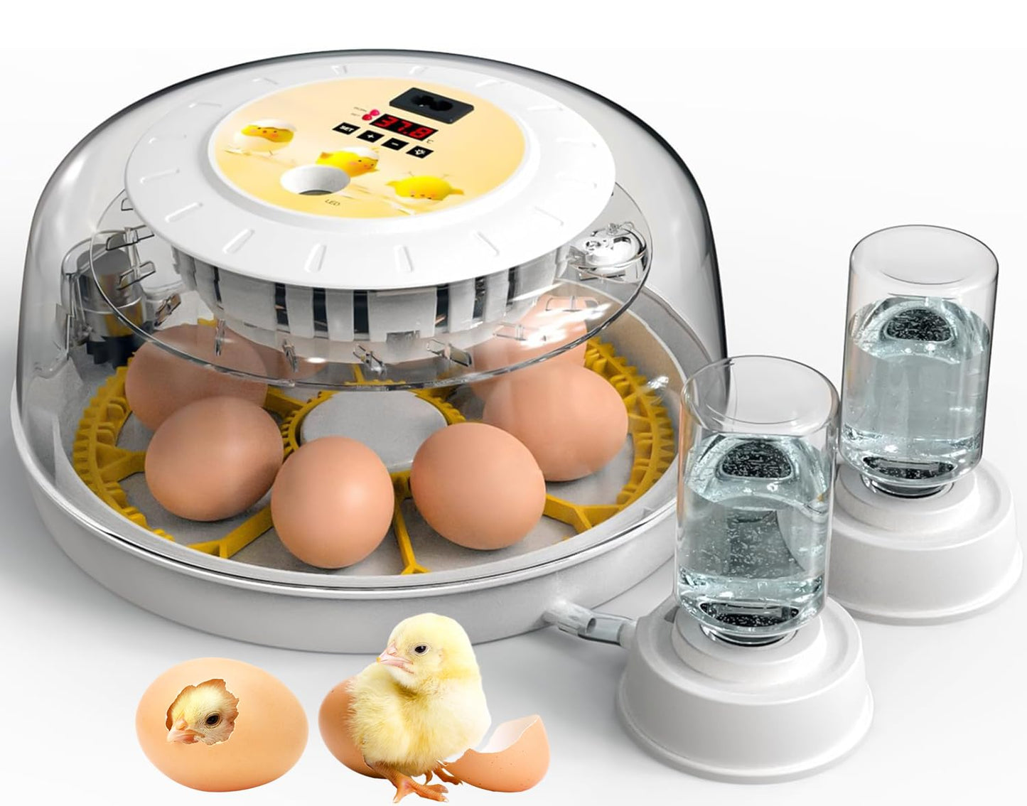 DEZHXHE 8 Egg Incubators for Hatching Eggs, Automatic Egg Turner and Egg Candle Tester, 360 Degree View, Farm Poultry Egg Incubators for Chicken Duck Goose Quails Eggs