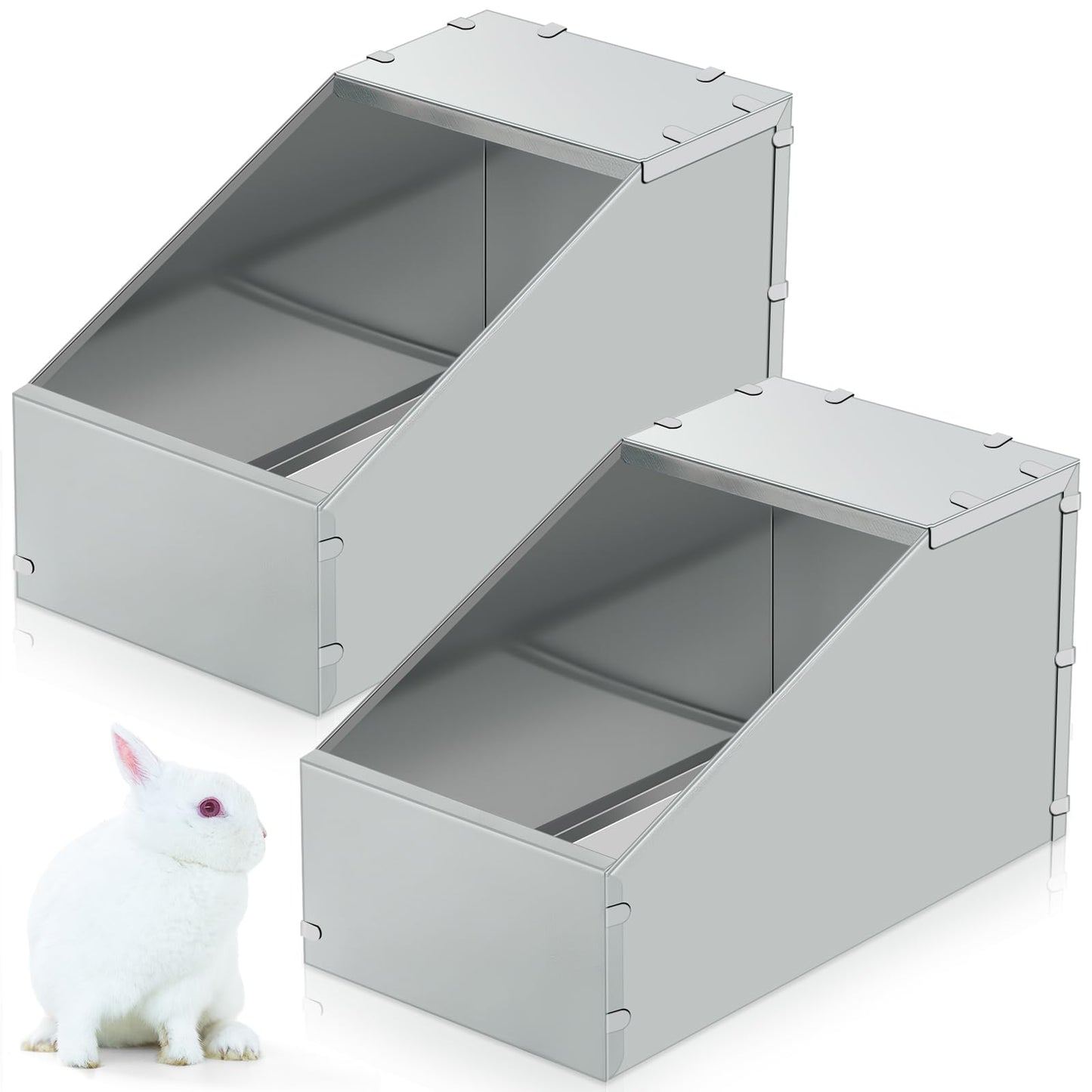 Maxcheck 2 Pcs Galvanized Metal Rabbit Nesting Box Bunny Small Animal Nest with Removable Acrylic Floor Durable Easy to Clean for Indoor Outdoor Use Homesteaders Rabbitry Supplies