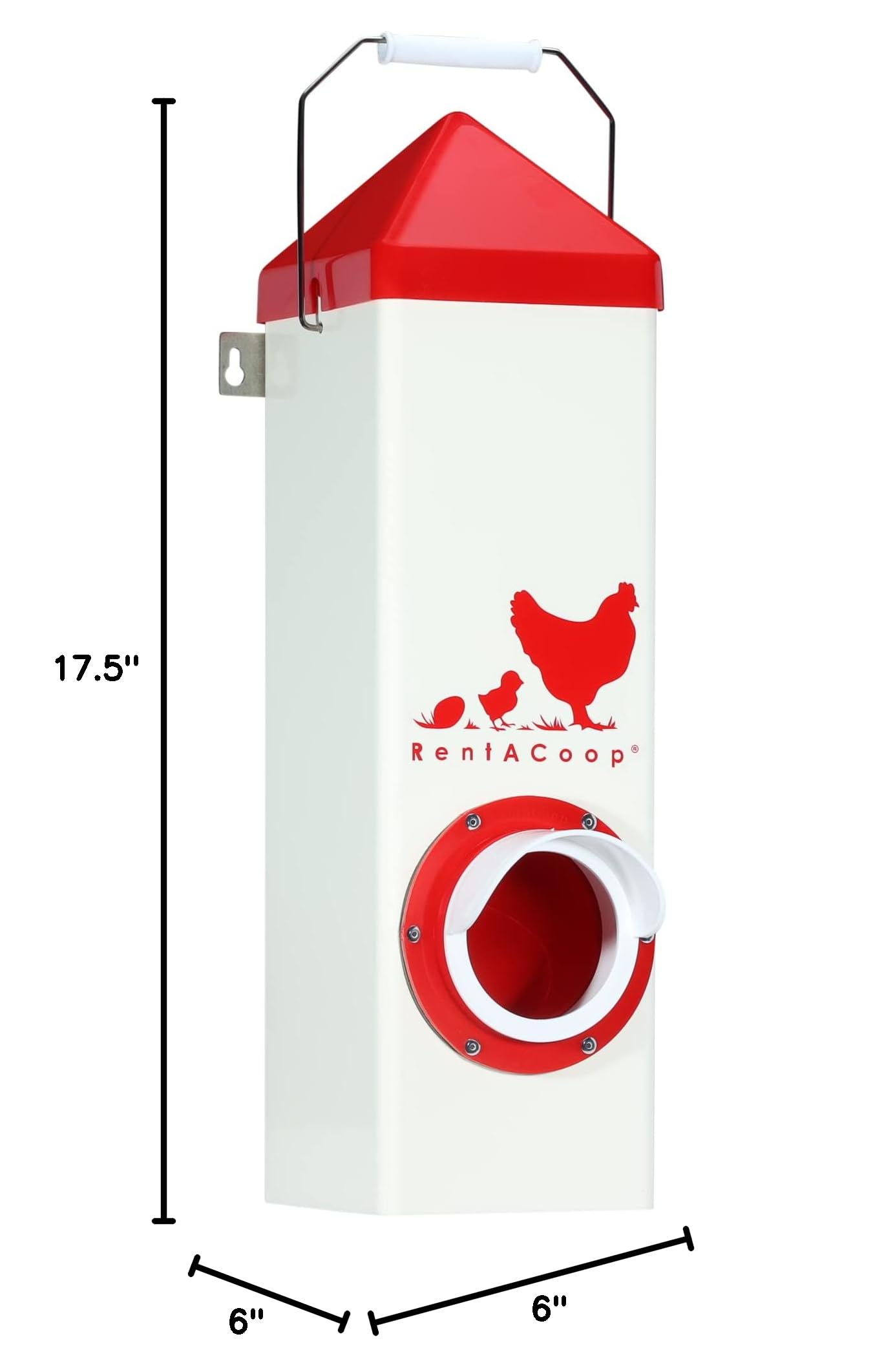 RentACoop 10lb High Rise BPA-Free Single-Port Chicken Feeder - Includes Anti-Roost Lid, Rain Hood, and Mounting Hardware - Suitable for 12 Week or Older Chickens, Adult Chickens, and Poultry
