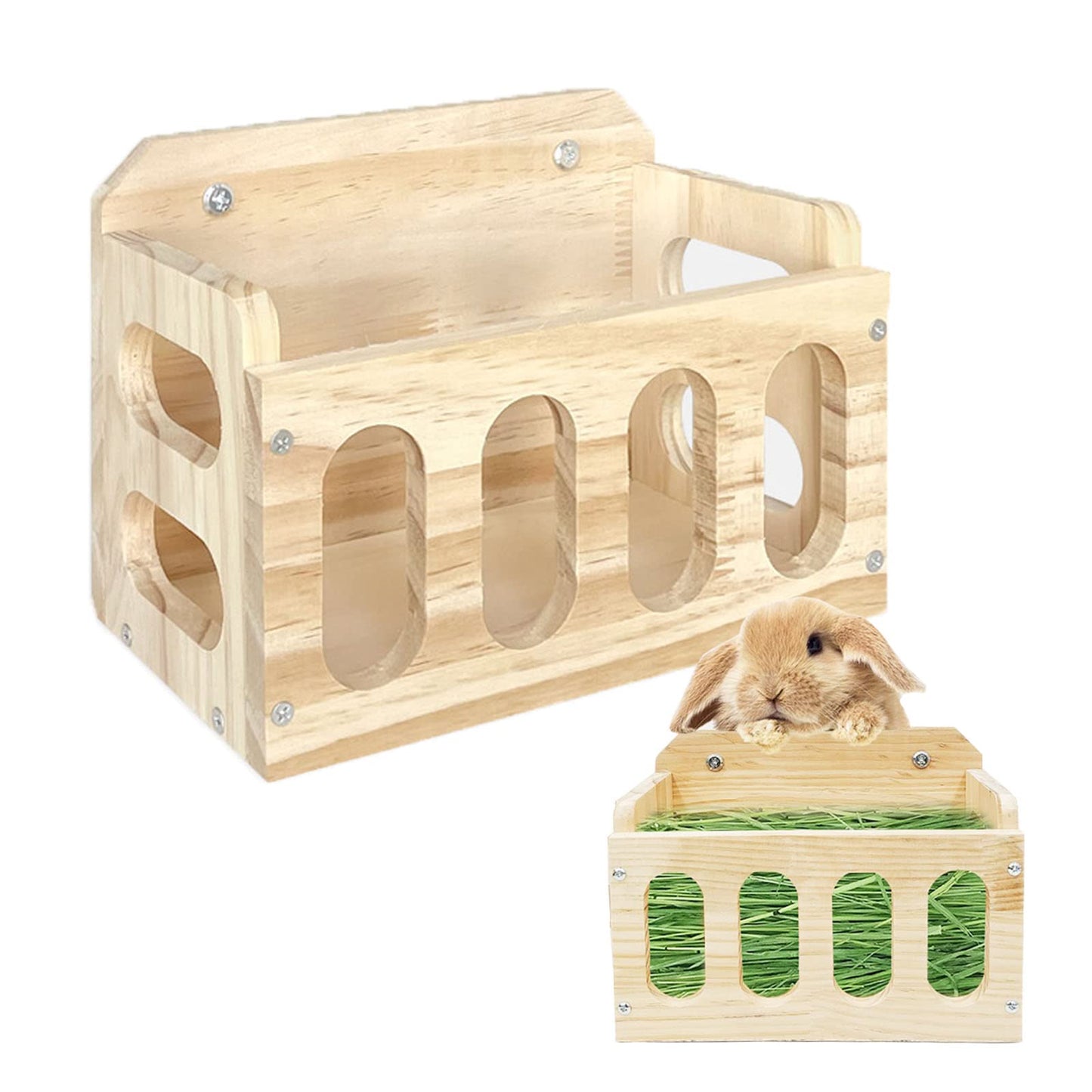 WEWAYKGJ Rabbit Hay Feeder Wooden Hay Rack Guinea Pig Hay Holder Less Wasted Hanging Hay Feeder for Bunny Chinchillas Guinea Pig Small Animal Supplies