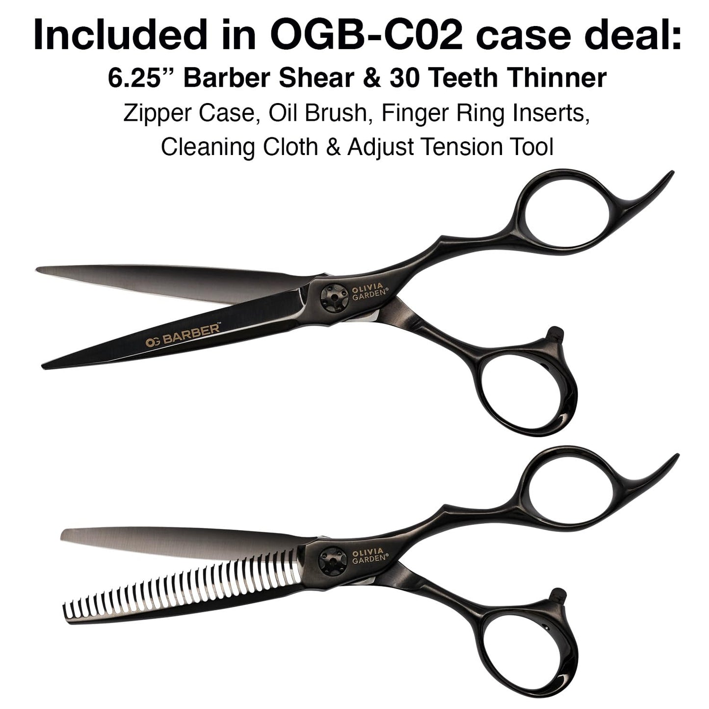 Olivia Garden Barber Shears Intro Kit - Includes Professional Hair Cutting Shears, Thinner, Case, and Accessories - 6.25" Razor Sharp Scissors - OGB-625, OGB-T630