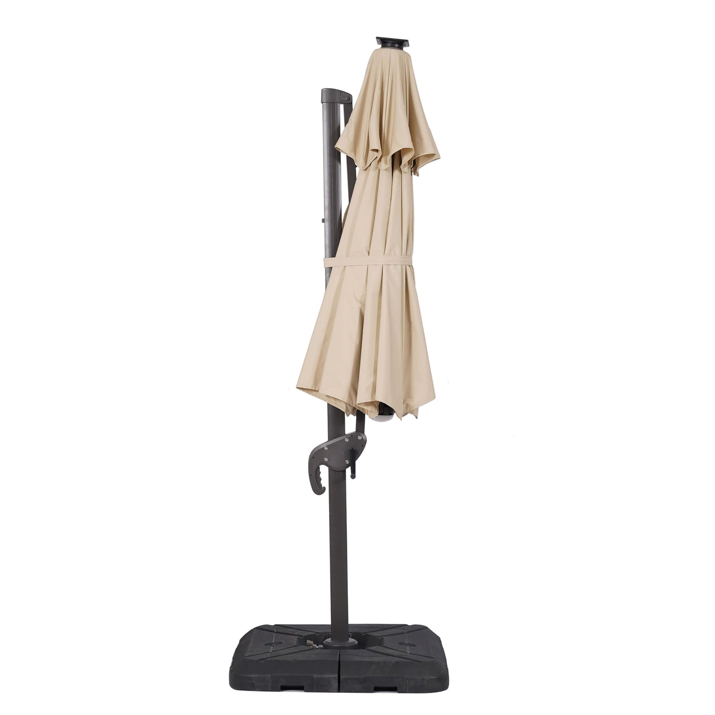 Greemotion Pire 8-foot Cantilever UV-resistant Shade Rotation Tilt Umbrella with Heavy Base and Built-in Solar Panel LED Light for Outdoor, Porch, Pool, Deck, Beige