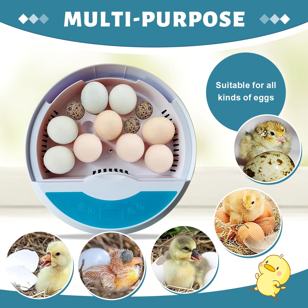 HOWOOIUA 9 Egg Incubator for Hatching Eggs – Automatic Temperature Control, LED Candler, High Hatch Rate – Ideal for Chicken, Quail, Parrot Eggs