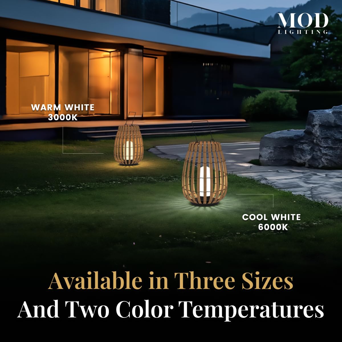 𝗠𝗢𝗗 𝗟𝗜𝗚𝗛𝗧𝗜𝗡𝗚 Beam | Floor Solar Lantern, Reliable IP65 Waterproof LED Garden Light, Solar Lights Outdoor Dimmable with Remote, Rattan Lantern Lamp for Patio (Small | 10x14 | Warm White)