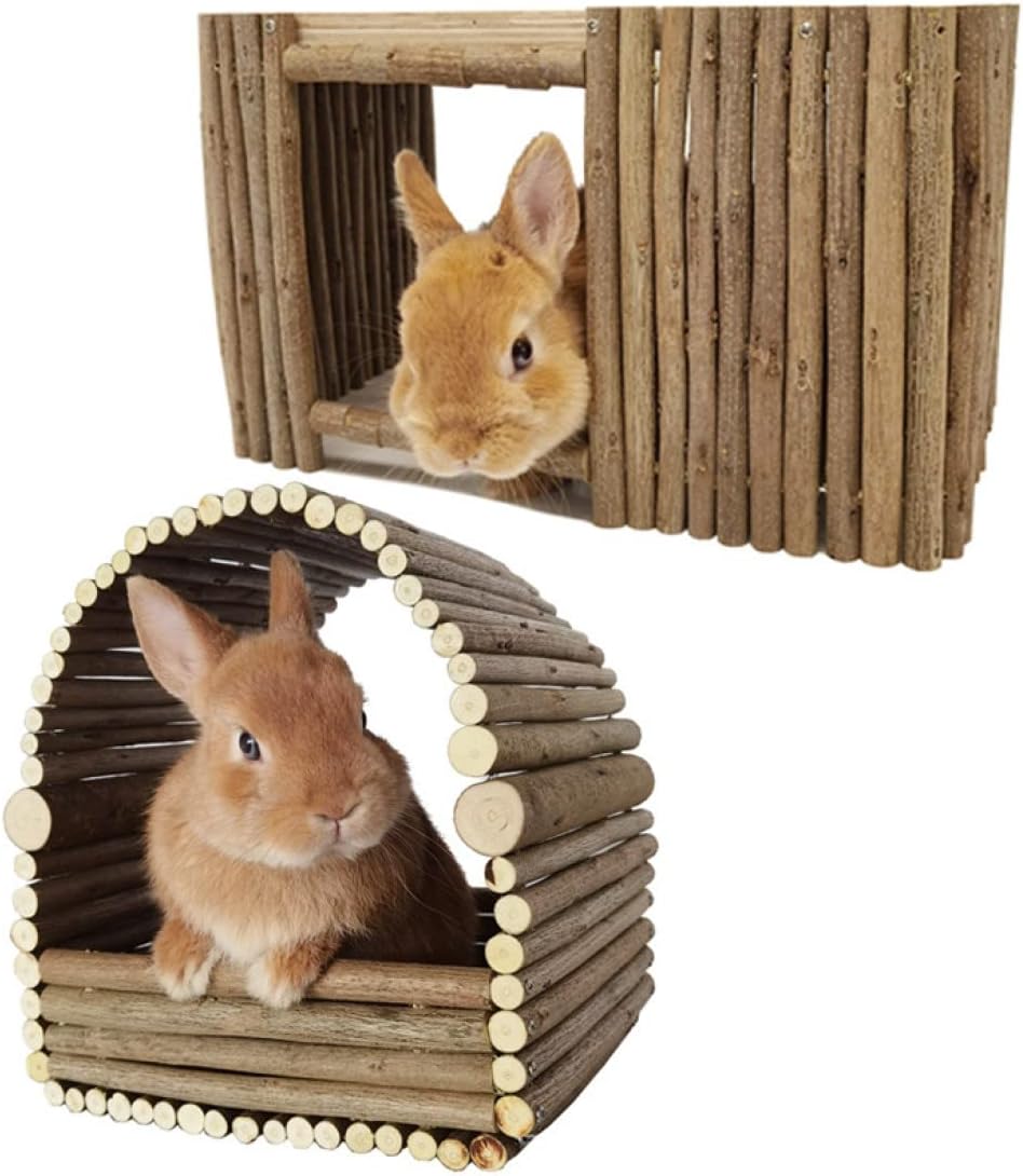 Large Wooden Rabbit Nest Bunny House and Hideouts Small Animal Play Hideaway Hut for Indoor Adult Rabbit Guinea Pig Chinchilla Habitat (Rectangle)