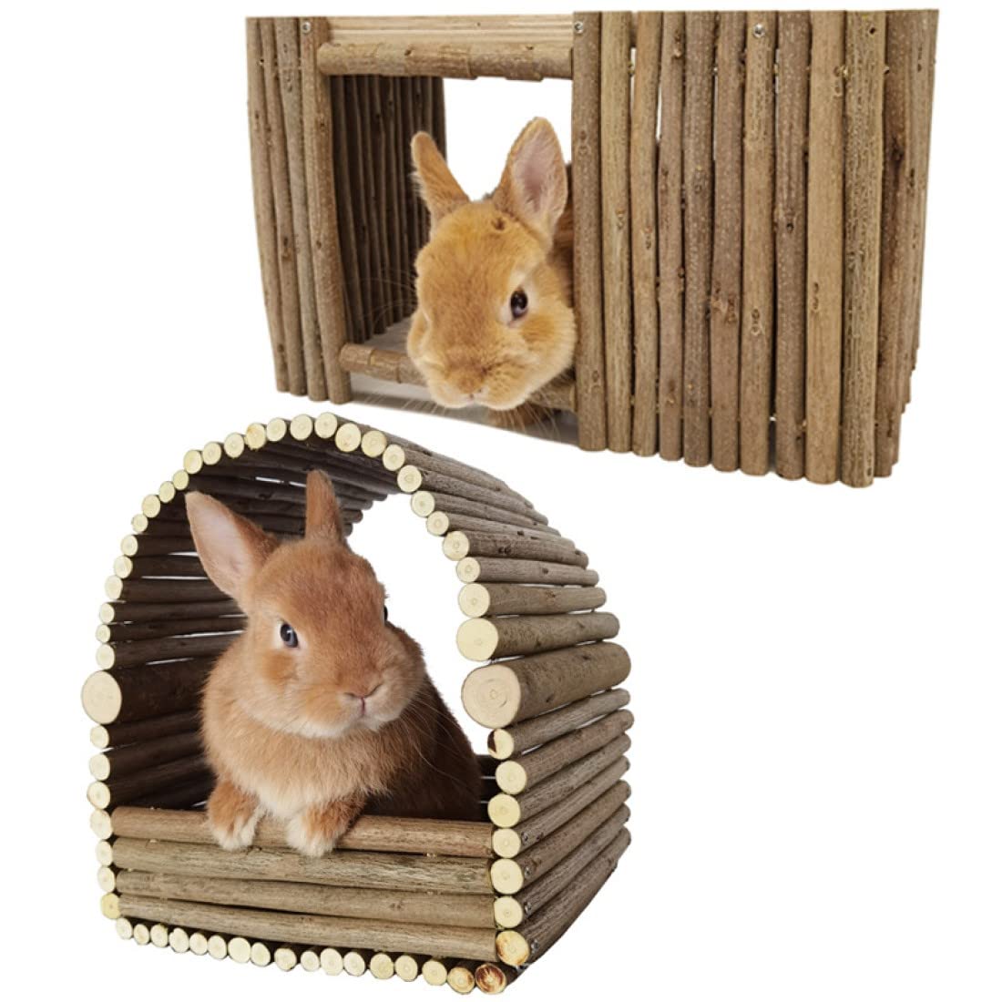 Large Wooden Rabbit Nest Bunny House and Hideouts Small Animal Play Hideaway Hut for Indoor Adult Rabbit Guinea Pig Chinchilla Habitat (Rectangle)