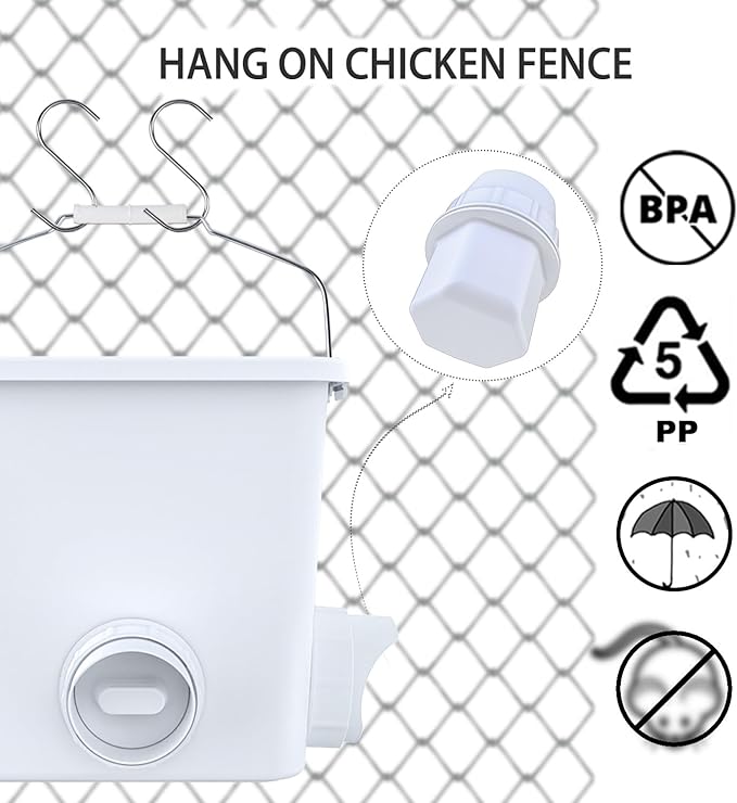 Automatic Chicken Feeder and Waterer Set Chicken Feed Bucket with 3 Feeders Ports Poultry Waterer Water Cups