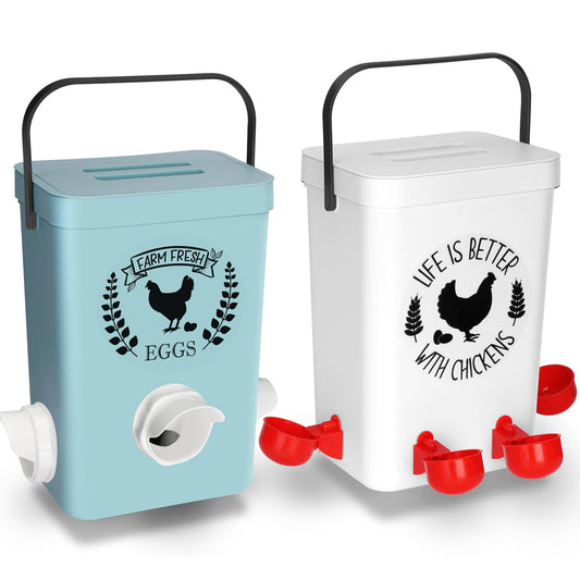 ‎Tgeyd Chicken Feeder and Chicken Waterer Set (3 Gallon/26 Pounds) - Hanging Automatic Chicken Feeder No Waste - Chicken Coop Accessories - Poultry Waterer