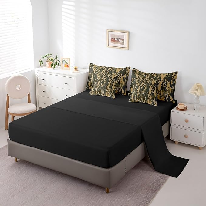 Feelyou Camouflage Print Bed Set Boys Girls Queen Size Camo 7 Pieces Bedding Set for Kids Women Men Military Style Bed Set Includes Comforter, Sheet Set, Pillowcases Army Camo Room Decor