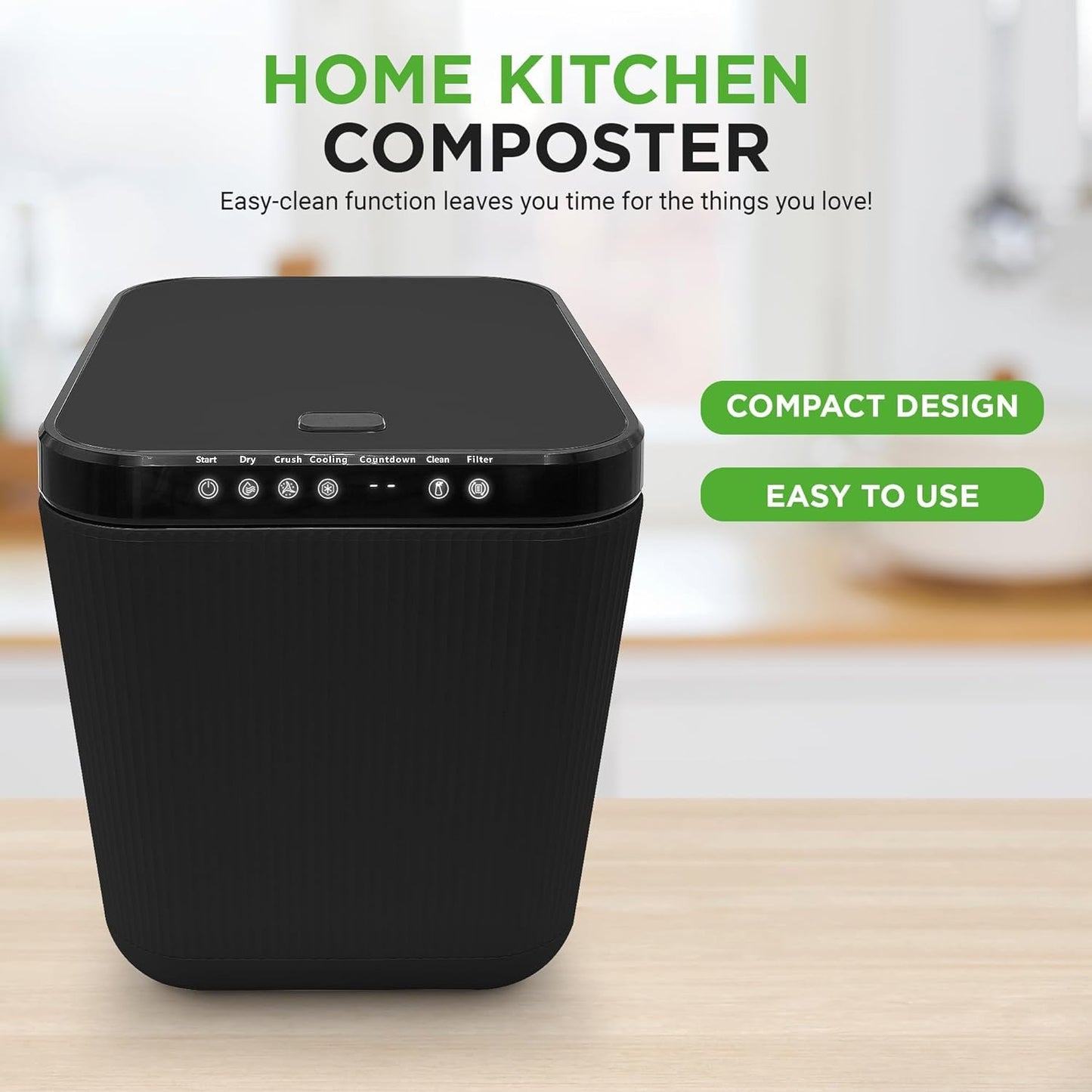Nutrichef 3L Electric Kitchen Composter - Compost’s Organic Material & Food Scraps | Countertop Automatic Compost Bin | Dry, Crush, & Cooling Functions | Perfect for Kitchens & Apartments | White