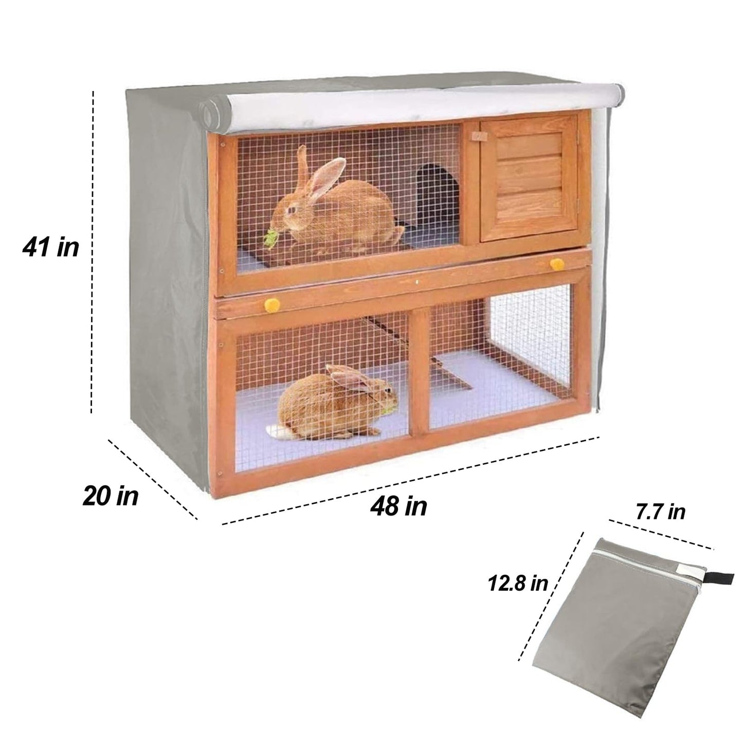 Rabbit Hutch Cover Outdoor Waterproof Pet Cage Dust Cover for Winter, Double Decker Bunny Hutch Protection with Visible Window & Vent Holes, 210D Oxford Dust-Proof Cover for Poultry Cage (Grey)
