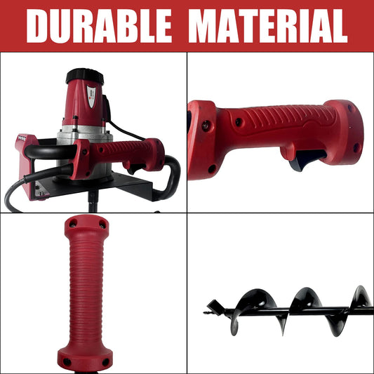 6-Inch & 4-inch Electric Post-Hole Digger with Storage Bag with 3pcs Auger Drill Bit Extension Set(8",12",20")