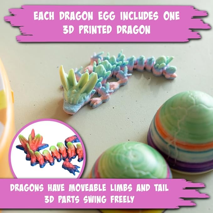 The Eggmazing Egg Decorator Dragon Egg Kit Arts and Crafts Set - Includes Egg Decorating Spinner, 6 Markers, and 2 Dragon Eggs with 3D Printed Dragons Inside | Ages 3 and Up