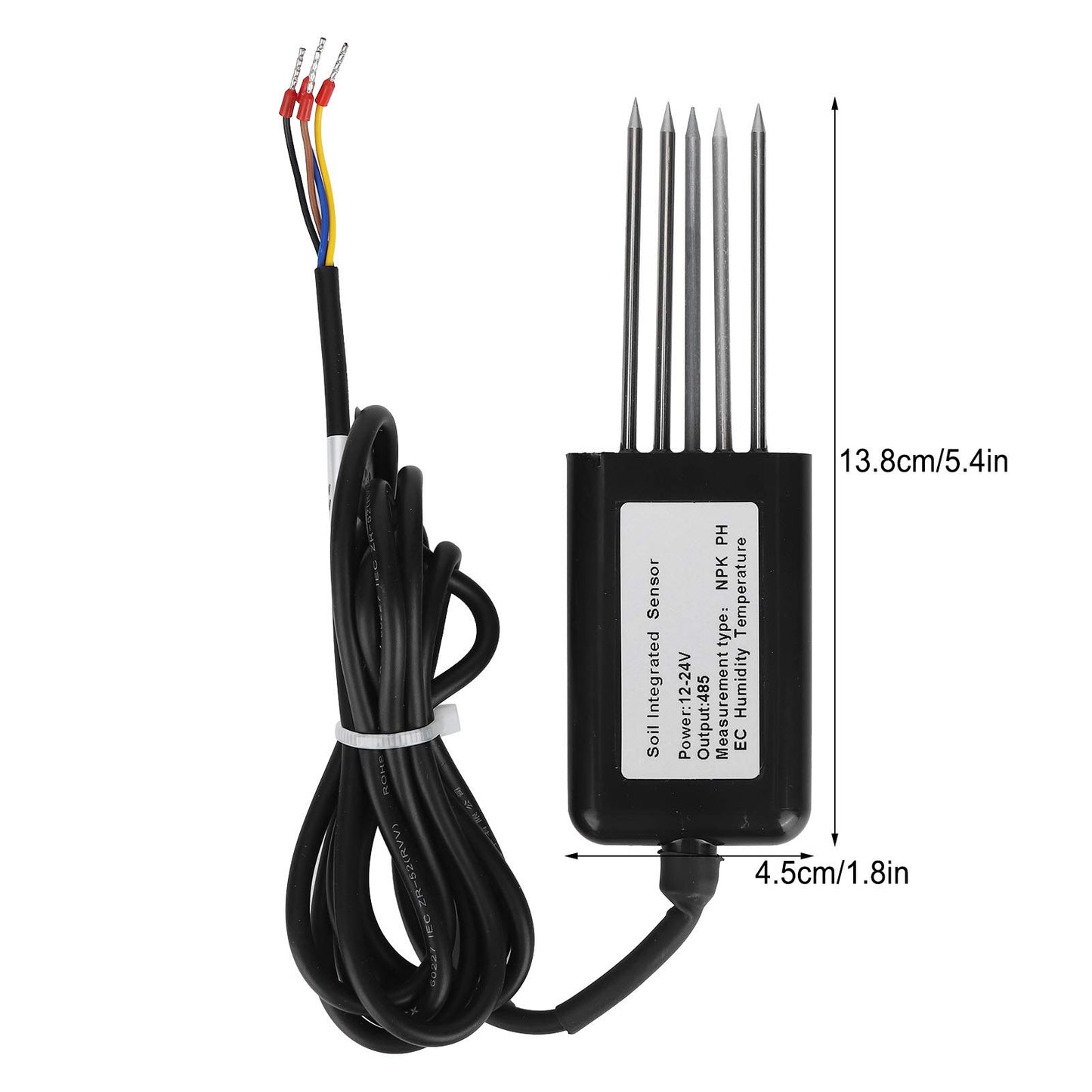 Soil Comprehensive Sensor Soil NPK Temperature and Humidity EC Sensor 5Pin Conductivity Detector Tester RS485 for Garden, Lawn, Plant Care, Farm and Indoor Outdoor Plants