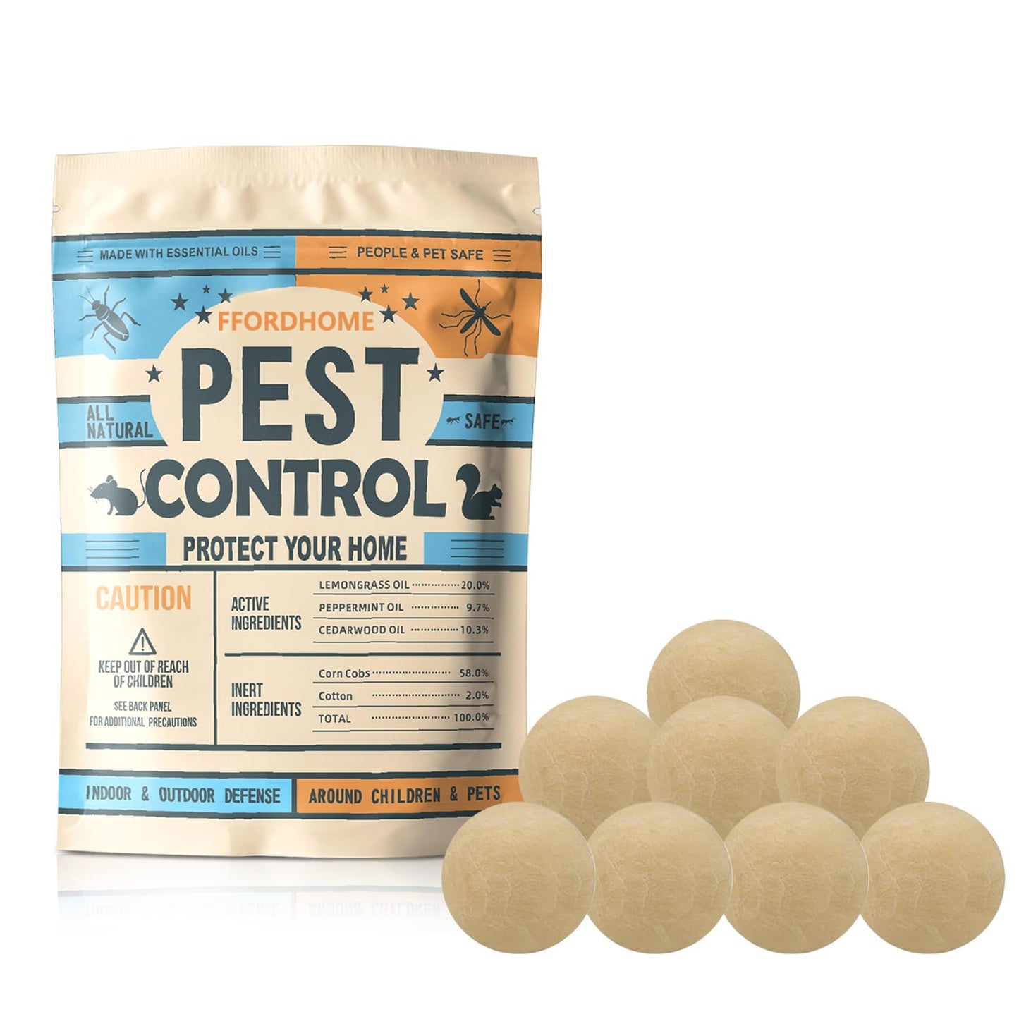 FfordHome Pest Repellent ， Moth Balls for Outdoor use， Keep Pest Away Repel Mice and Rats, Roach, Ant, Spider, Mosquito & Moth（8BALLS）