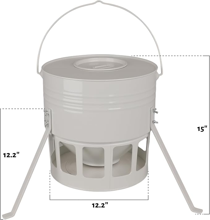 KOL Metal Chicken Feeder - 20lbs Ground Poultry Feeder with 12 Ports, Powder Coated Rust-Proof Design & Smooth Edges for Safe Feeding (Jade White)