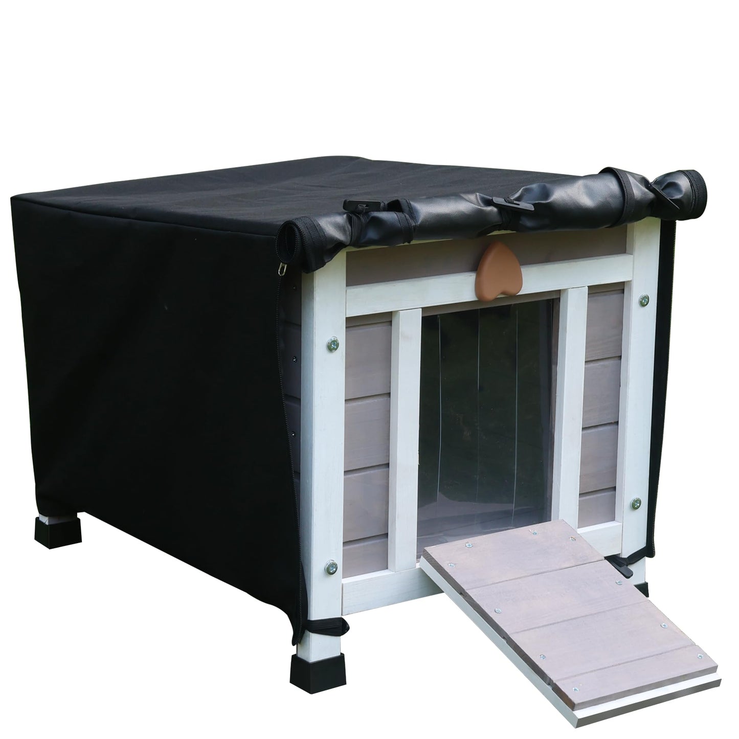 Rockever Outdoor Cat House,Outdoor cat Houses for Feral Cats Weatherproof Rabbit Hutch Small, Wooden Small Pet House and Habitats (Modern, Grey+Cover)