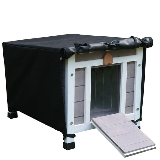 Rockever Outdoor Cat House,Outdoor cat Houses for Feral Cats Weatherproof Rabbit Hutch Small, Wooden Small Pet House and Habitats (Modern, Grey+Cover)