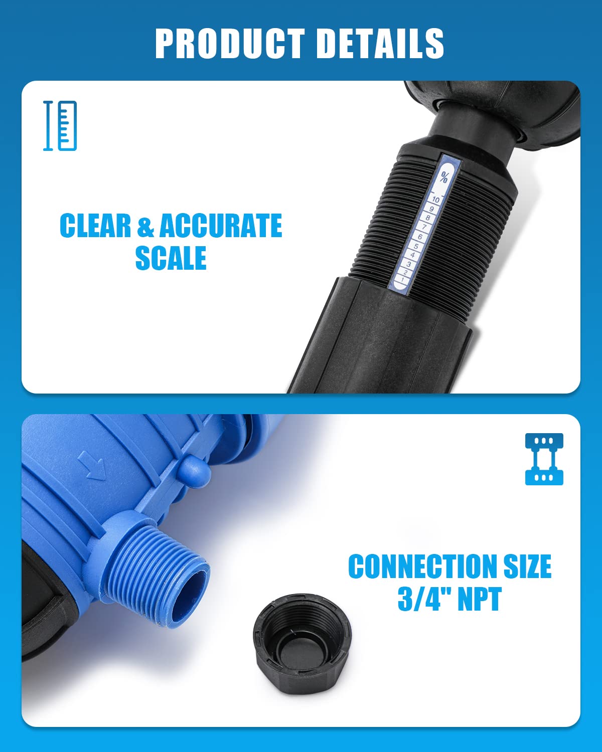 NEWTRY 1%-10% Fertilizer Injector for Drip Irrigation, Adjustable Water Powered Dosing Pump, 3/4" NPT