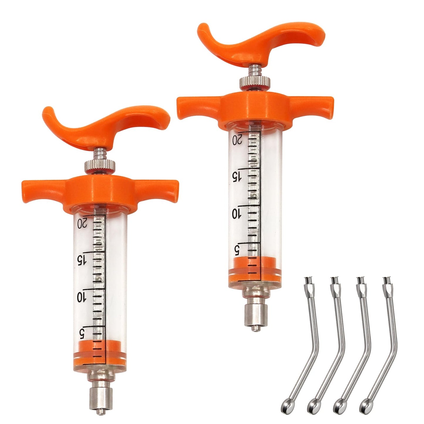 2 Pieces Goat Syringe with 4 Drench Nozzle Adjustable Dosage ,Reusable Drench Syringe for Sheep ,Dog,Goat,Pig, Cat Feeding Supplies(20ML)