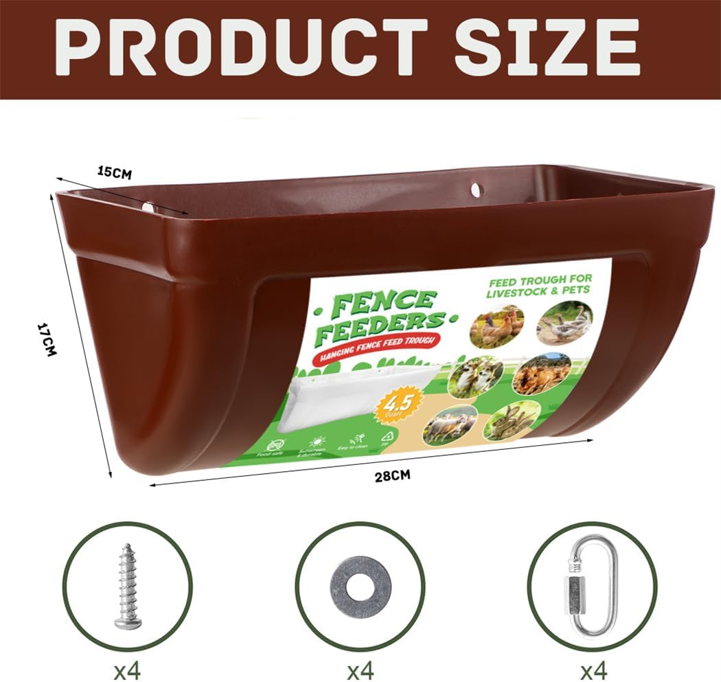 Chicken Feeder 2pcs Goat Feeders with Clips Hanging Fence Poultry Feeding Equipment Chicken Trough Plastic Feeding Container for Poultry Livestock 4.5 Quart