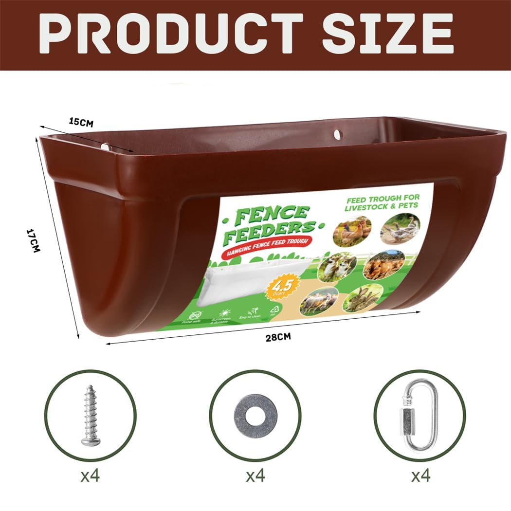 Chicken Feeder 2pcs Goat Feeders with Clips Hanging Fence Poultry Feeding Equipment Chicken Trough Plastic Feeding Container for Poultry Livestock 4.5 Quart
