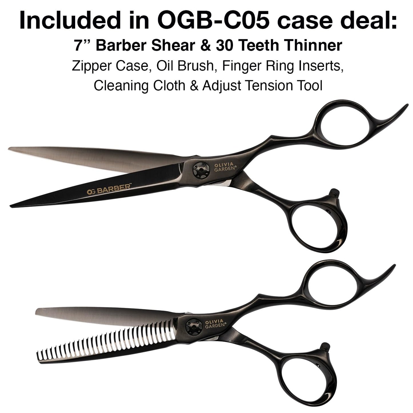 Olivia Garden Barber Shears Intro Kit - Includes Professional Hair Cutting Shears, Thinner, Case, and Accessories - 7" Razor Sharp Scissors - OGB-70, OGB-T630