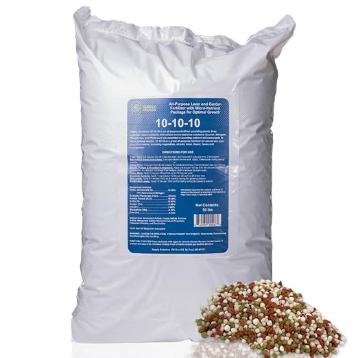 10-10-10 Complete Lawn & Garden Granular Fertilizer with Micronutrients – Balanced NPK Plant Food for Soil Health, Blooms & Roots – Safe for Vegetables, Fruits, Lawns (50 Pounds)