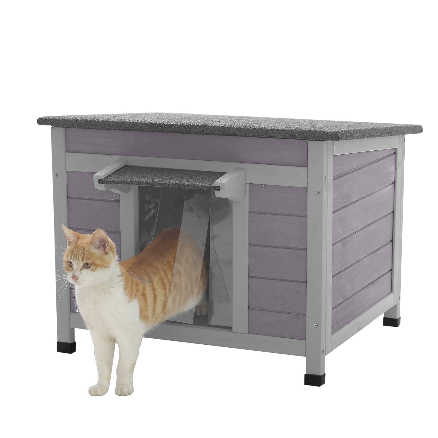 Aivituvin Cat House Waterproof Feral Kitty Shelter Outdoor Indoor Rabbit Hutch for Bunnies,Cats,Dogs and Other Small Animals,Asphalt Roof