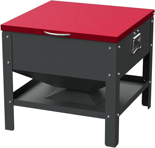 Automatic Chicken and Duck Feeder, 80 LBS Capacity Metal Chicken Feeder, Weatherproof Outdoor Gravity Feeding Barrel, No-Waste Feeder for Backyard Flock (Red)