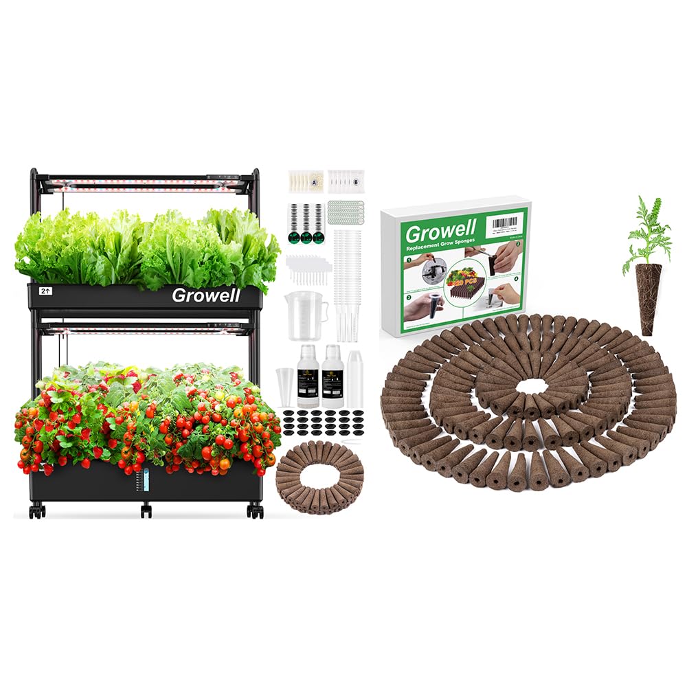 Growell 60 Pods Large Hydroponics Growing System Kit & 120 Pack Grow Sponges