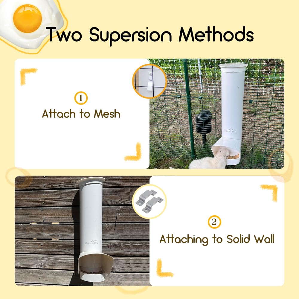 DreameHill Automatic Chicken Feeder, 7lb Capacity Large PVC Poultry Feeder with Rain Cover, No-Waste Design, Easy to Install and Clean, UV-Resistant, Ideal for 4-6 Chickens