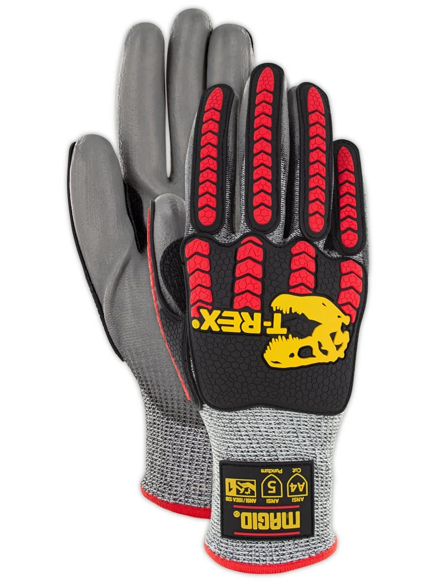 MAGID T-REX TRX442 Flex Series Lean Lightweight Impact Gloves, 72 Pairs, Polyurethane Palm Coated, Size 10/XL, Salt & Pepper