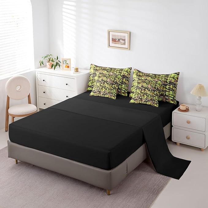 Feelyou Tree Branches 7 Pieces Bedding Set, for Kids Wild Hunting Leaf Bed Set Queen Size Botanical Tree Bed in a Bag with Comforter, Sheets, Pillowcases Bedroom Decor Nature Theme Neon Green Brown