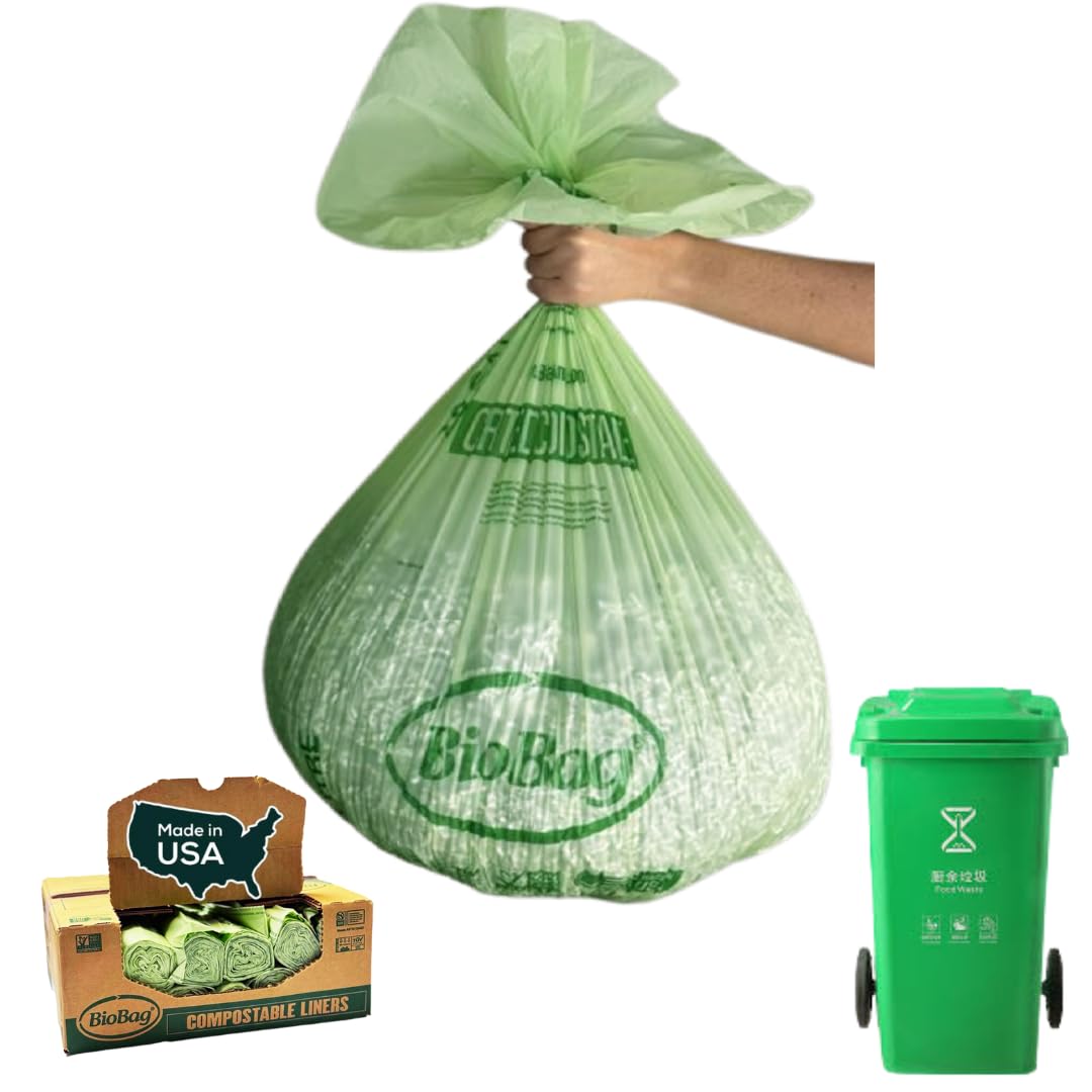 BioBag (USA) The Original Compostable Bag, 39 Gallon, 120 Count, 100% Certified Compostable Trash Bag Liners for Food Waste, Extra Strong and Durable, Trash Bag