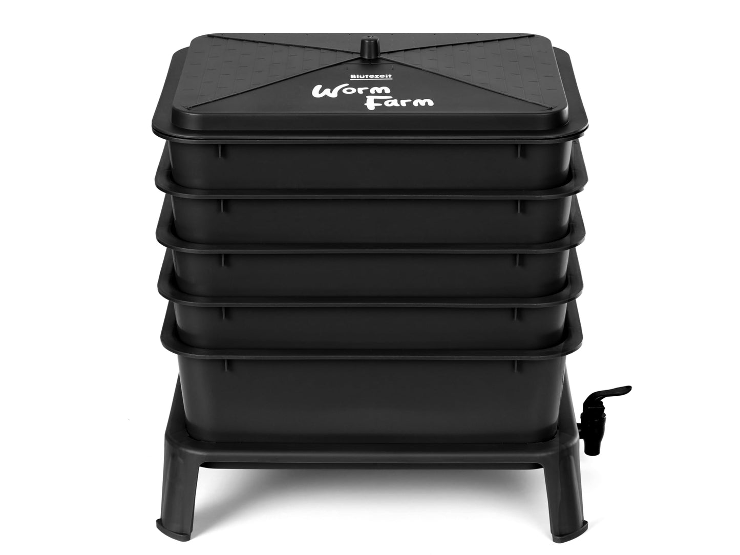 Blütezeit 5-Tray Worm Composter, 53QT Worm Compost Bin Indoor & Outdoor, Worm Farm Kit for Vermicomposting Starter, Recycling Food Waste (Black)