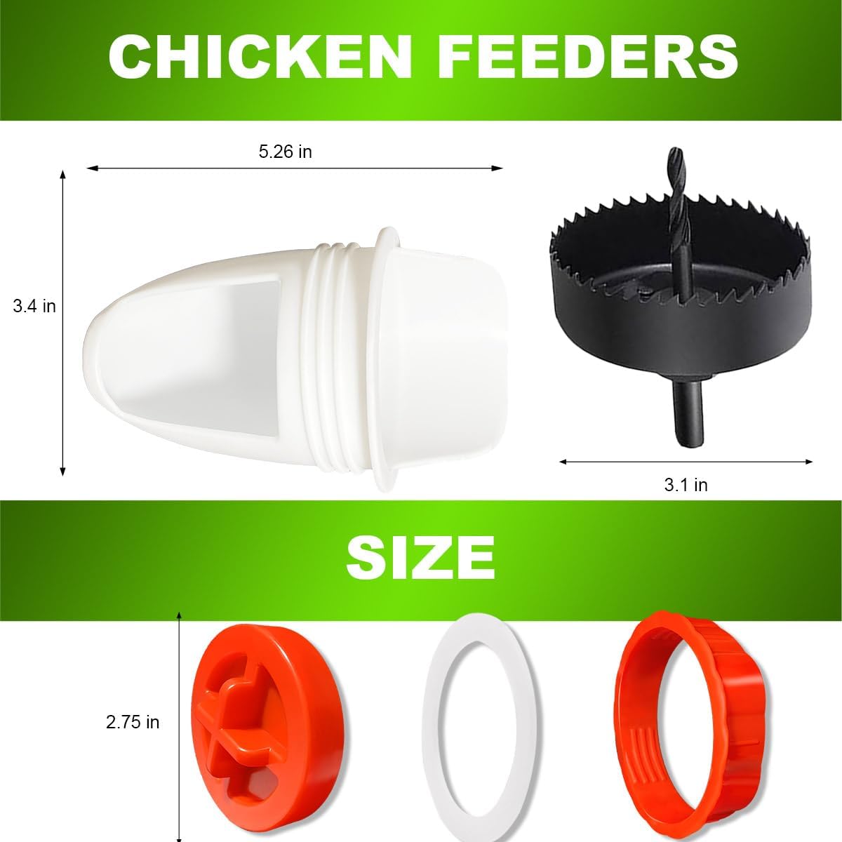 SuSuHan 10 PCS Chicken Feeder Port DIY Automatic Chicken Feeder, Poultry Feeder, No Waste, Rat-Proof, Waterproof