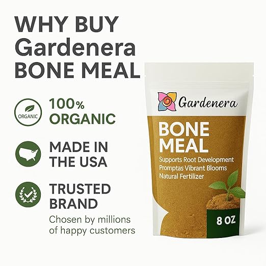 𝐁𝐄𝐒𝐓𝐒𝐄𝐋𝐋𝐄𝐑 Organic Bone Meal Fertilizer by Gardenera (4-12-0 NPK) All-Natural Plant Food Source of Nitrogen and Phosphorus for Bulbs, Gardens, Potted Plants, Trees, and Shrubs [12 OZ]