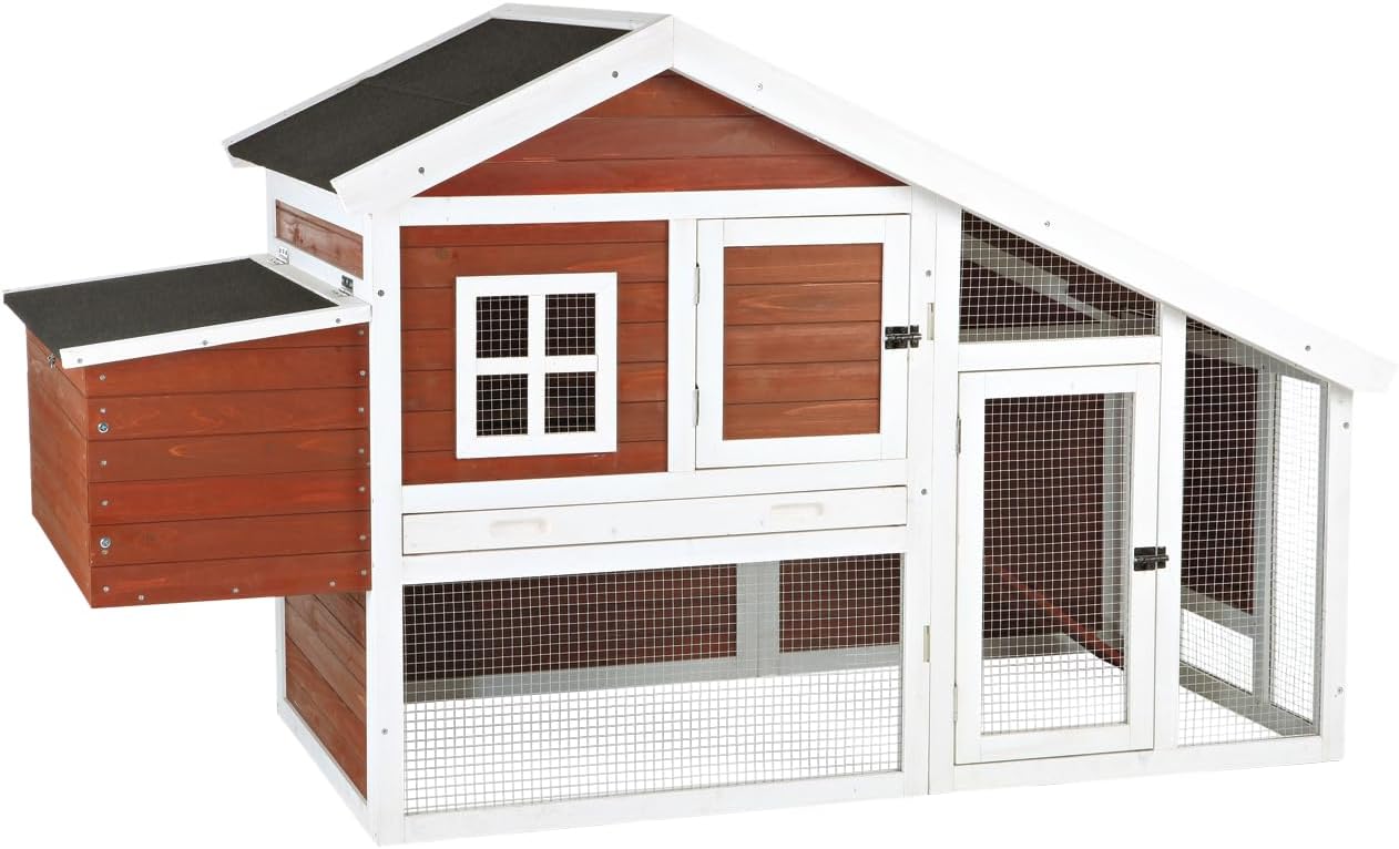 TRIXIE Natura Chicken Coop with Outdoor Run – Outdoor Hen House with Two Nesting Boxes – Easy to Clean Chicken Pen, Pull-Out Plastic Tub Included – in Brown