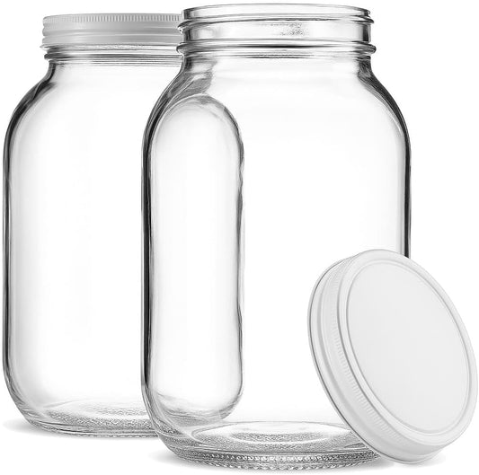 1 Gallon Glass Jar With Lid – 2 Pack Large Glass Jar With Airtight Metal Lids - USDA Approved BPA-Free Dishwasher Safe, Wide Mouth Sun Tea Jar, Gallon Mason Jar for Storage, Fermenting, And Brewing