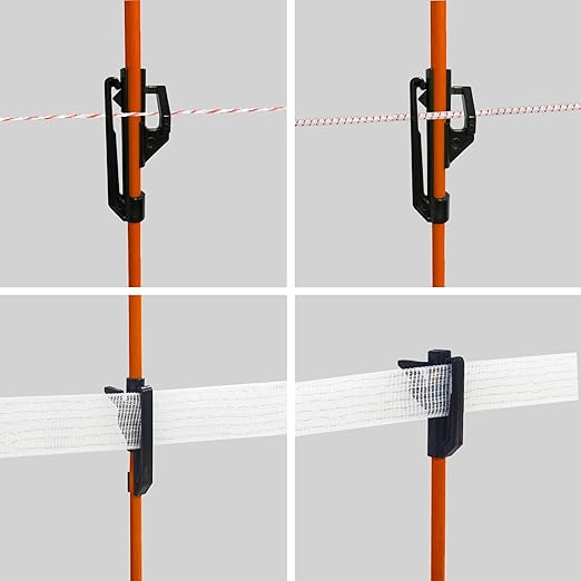 48 Inches Electric Fence Fiberglass Posts, 20 Pack Step in Electric Fence Post, Temporary Portable Fence Stakes for Livestock, Big Insulator, Orange