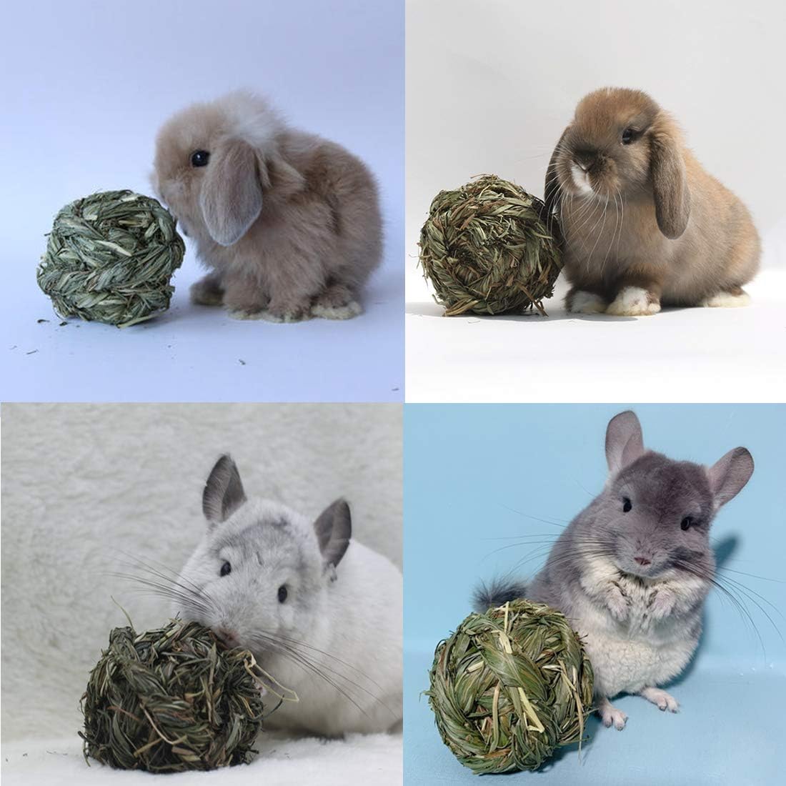 PINVNBY 6 Pack Rabbit Chew Grass Balls,Natural Timothy Woven Bunny Hay Ball Teeth Grinding Activity Play for Hamster Chinchillas Gerbils Guinea Pigs and Other Small Animal