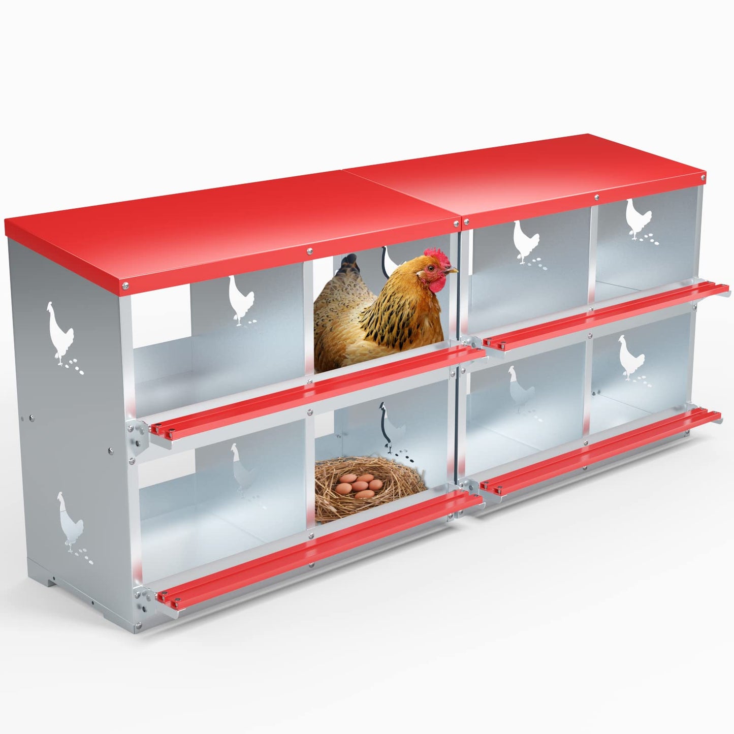 Chicken Nesting Boxes - 8 Compartment Metal Poultry Nest Box Wall Mount for Chickens, Hens, Ducks - Easy Egg Collection - Large Vented Holes Chicken Coop Equipment (8 Compartment)