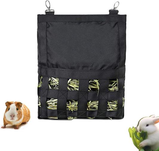 Rabbit Hay Feeder Bag for Bunny, Guinea Pig, Chinchilla - Minimizes Waste, Keeps Hay Fresh and Clean, Saves Space, Keeps Cage Cleaner